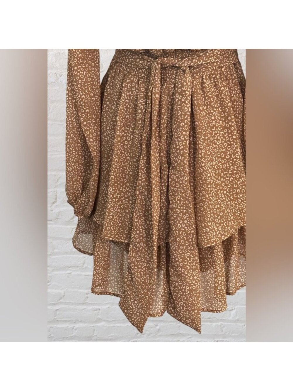 Brown Long Sleeve Mini Dress S Lightweight Boho Chic Cottagecore Peasant - Picture 8 of 11